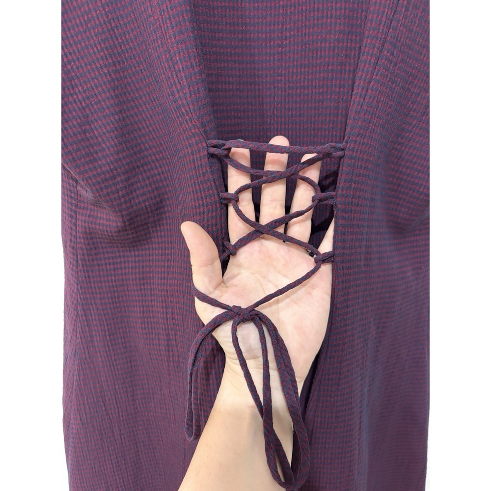 D.B.Y. Ltd. Vintage Burgundy Gingham Mini Dress M/L Dark Academia Grunge Goth - Picture 9 of 15